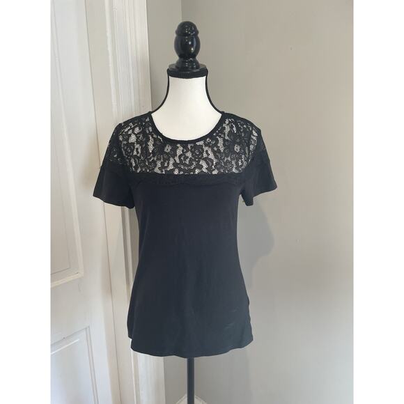 H&M Black Lace Top Women’s Size M Short Sleeve Tshirt - Picture 1 of 5